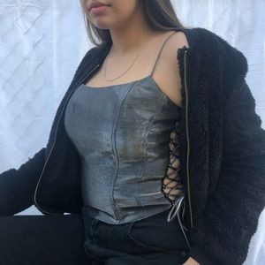 Vintage 90s Babe lace up sides silver sexy corset
